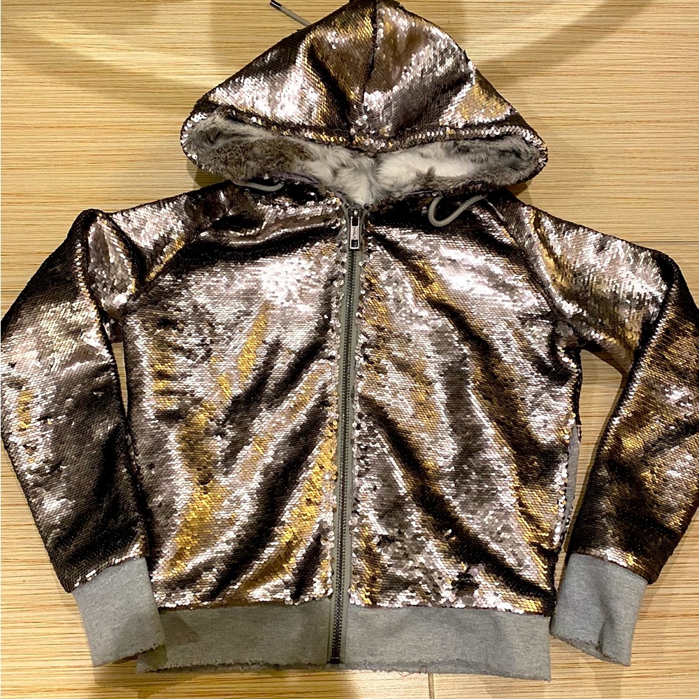 Jocelyn Sequin Hooded Fur Zip Up